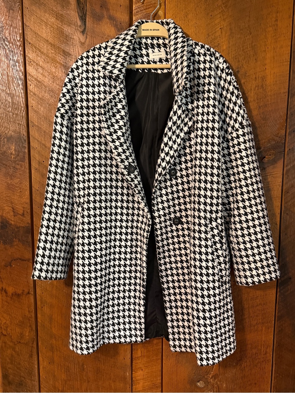 Houndstooth Double Breasted Overcoat Parisian Chic Dark Academia S